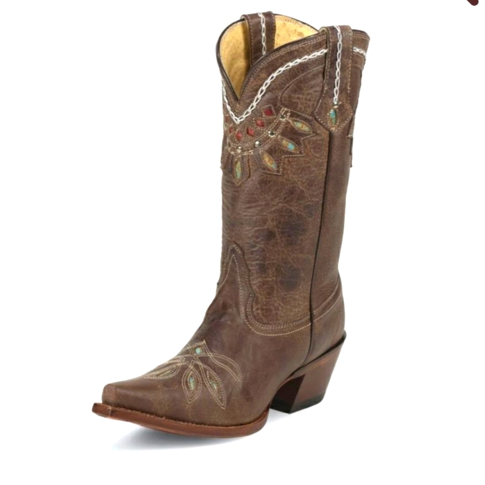 TONY LAMA WOMEN'S CHOCOLATE RANCHO SNIP TOE WESTERN BOOTS Size 8 EUC!